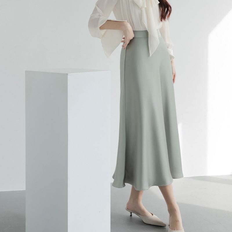 Women's formal Work Satin Skirt Summer High Waist Midi Sheath Skirt