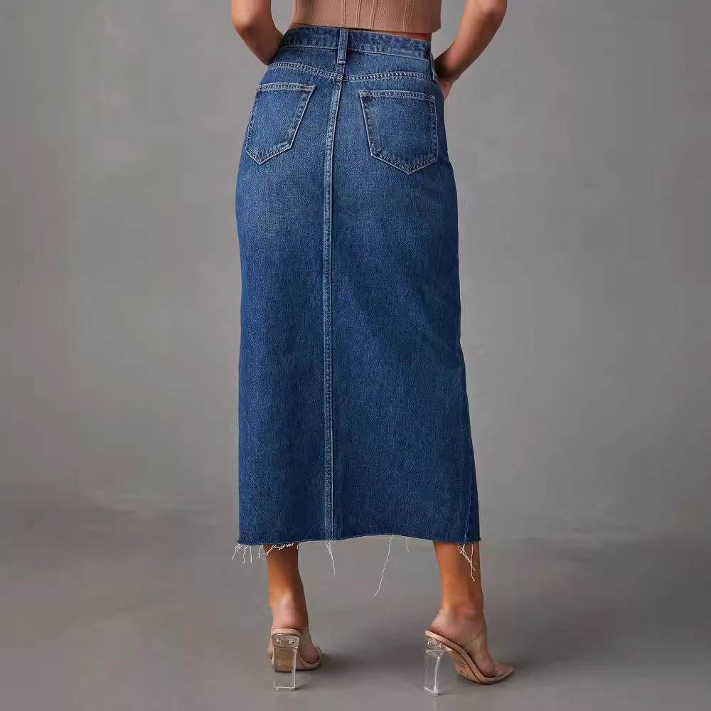 Women's Fashion Slimming front split Midi Denim Skirt