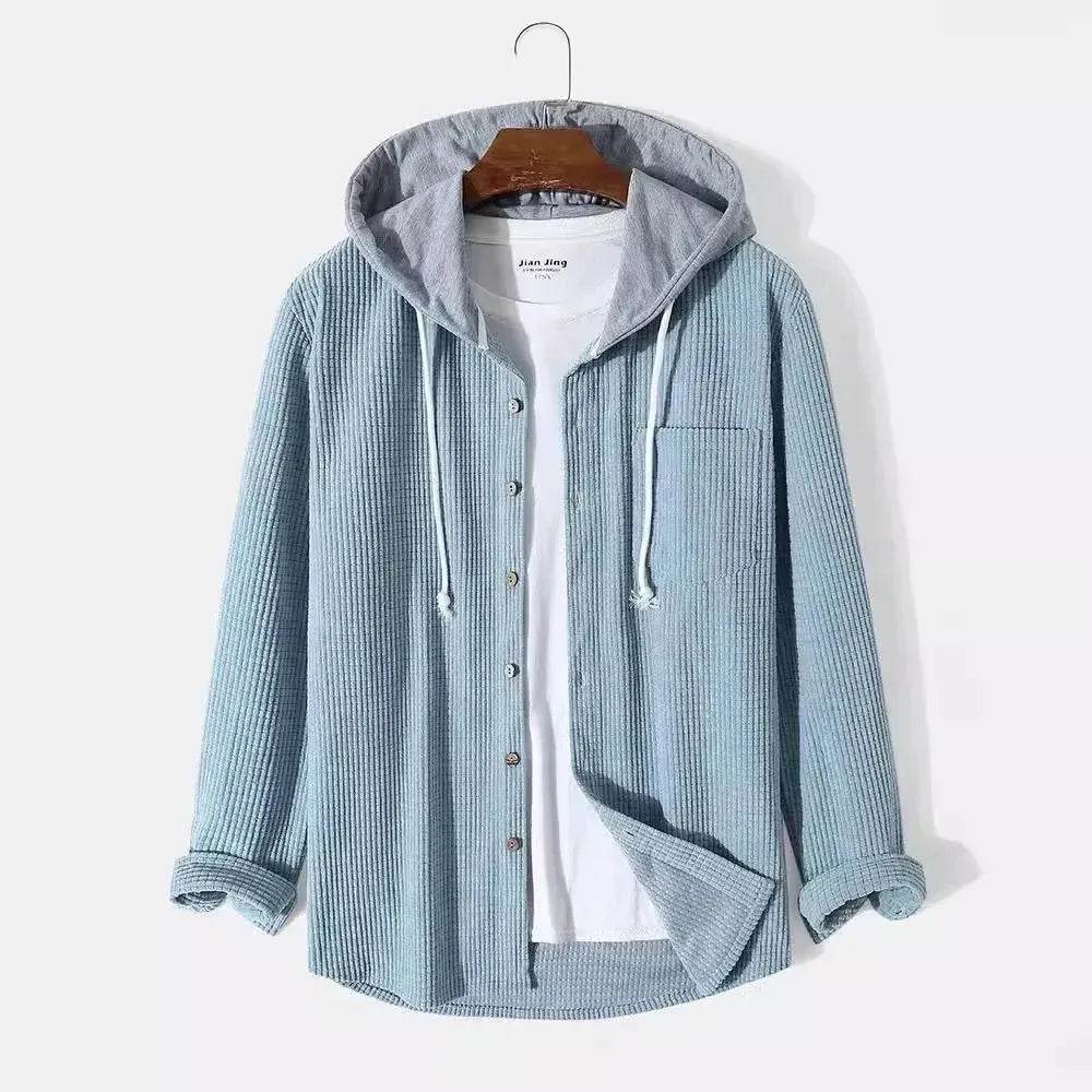 Men's Autumn And Button down Waffle Hoodie Cardigan