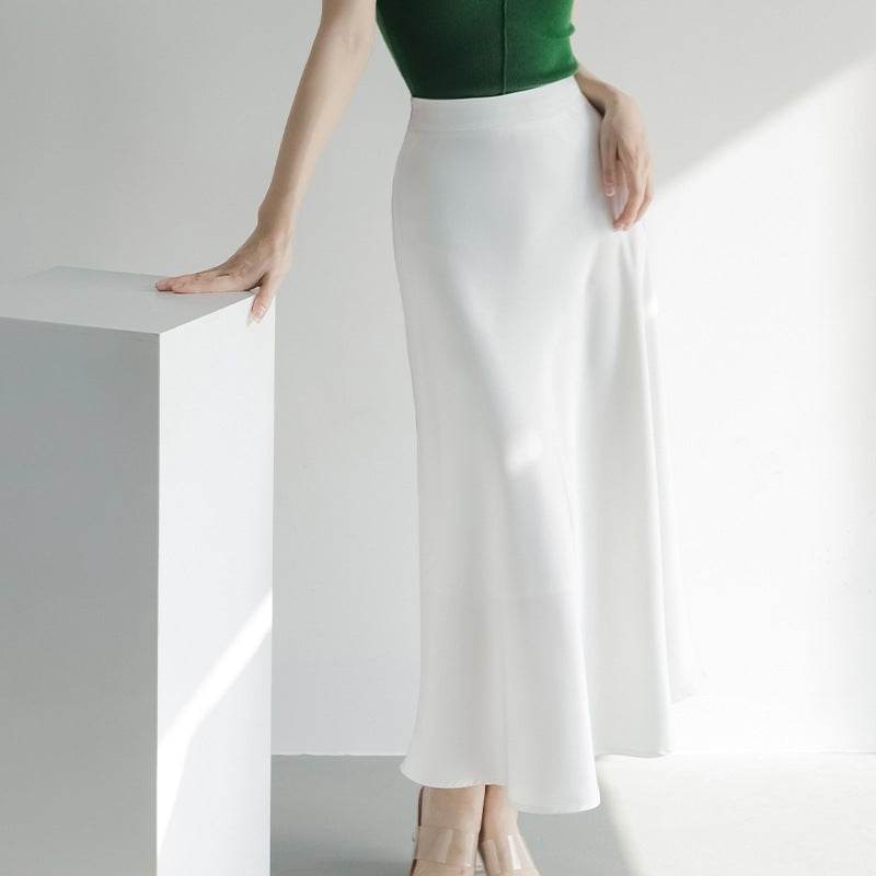 Women's formal Work Satin Skirt Summer High Waist Midi Sheath Skirt
