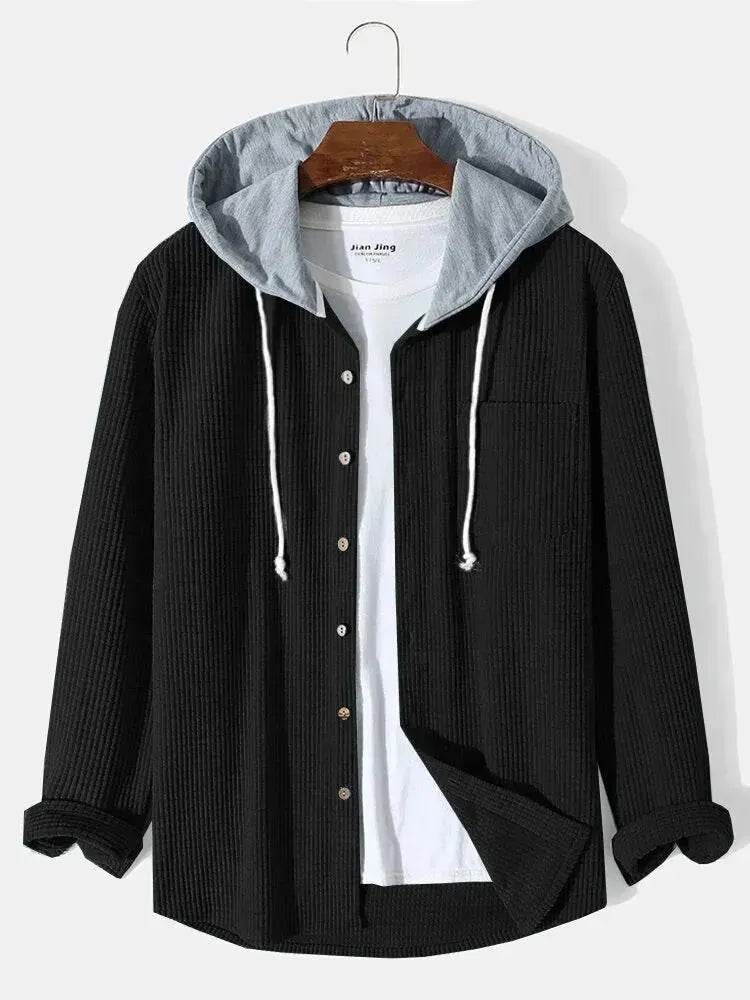 Men's Autumn And Button down Waffle Hoodie Cardigan
