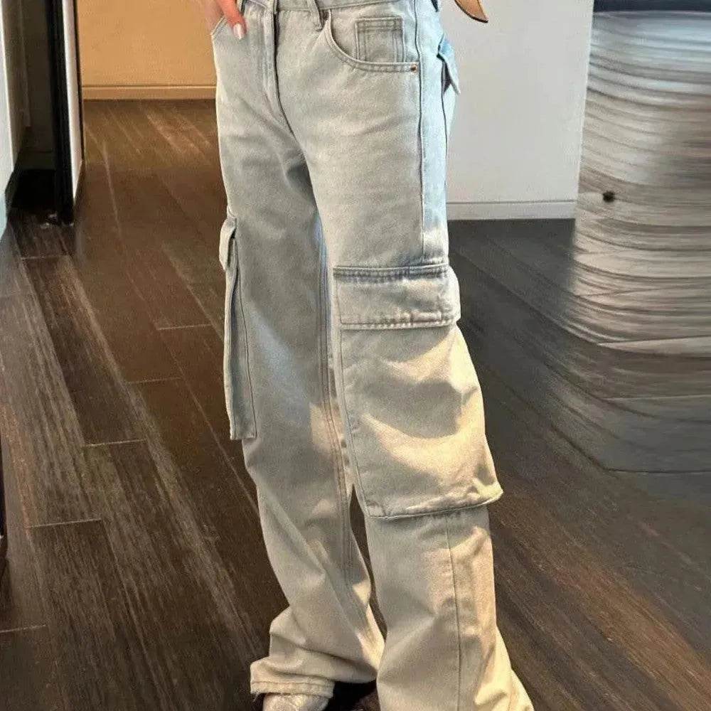 Fashion Y2K street Personality wide-leg  Denim Jeans Trousers Women