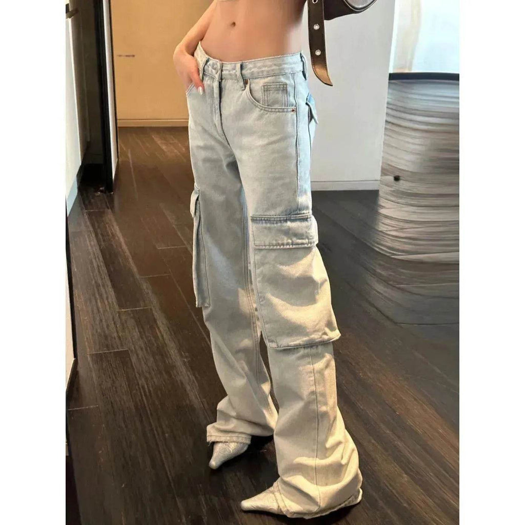 Fashion Y2K street Personality wide-leg  Denim Jeans Trousers Women