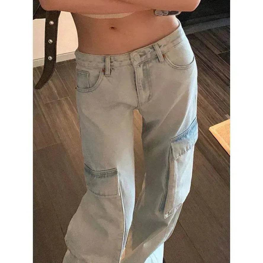 Fashion Y2K street Personality wide-leg  Denim Jeans Trousers Women