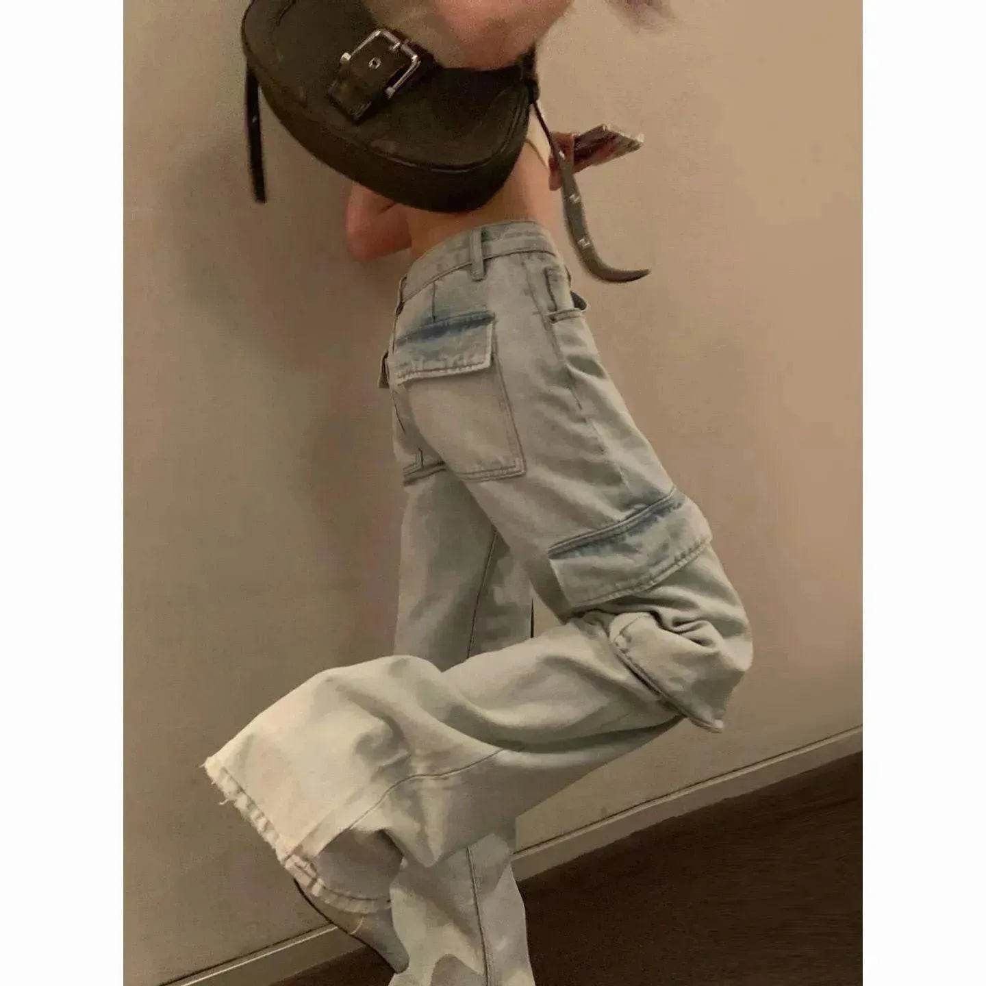 Fashion Y2K street Personality wide-leg  Denim Jeans Trousers Women