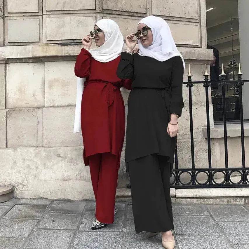 Fashion simple Arab  lace up dress