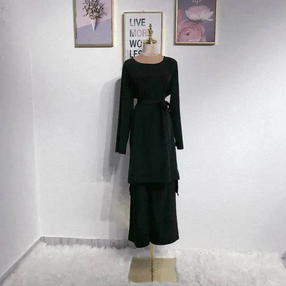 Fashion simple Arab  lace up dress