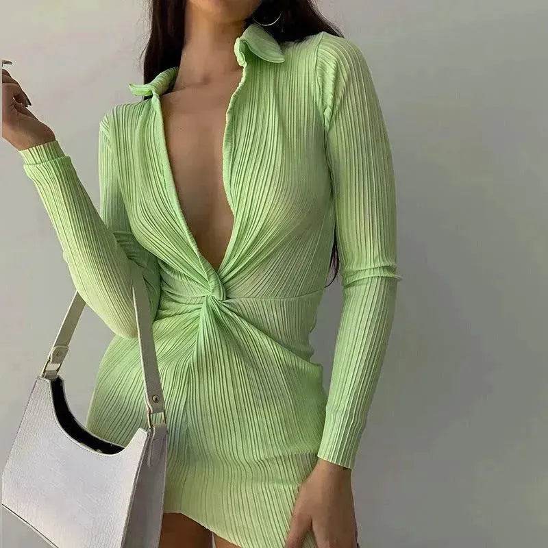 Fashionable Charming New L-neck Twisted Charming Tight-fitting Dress
