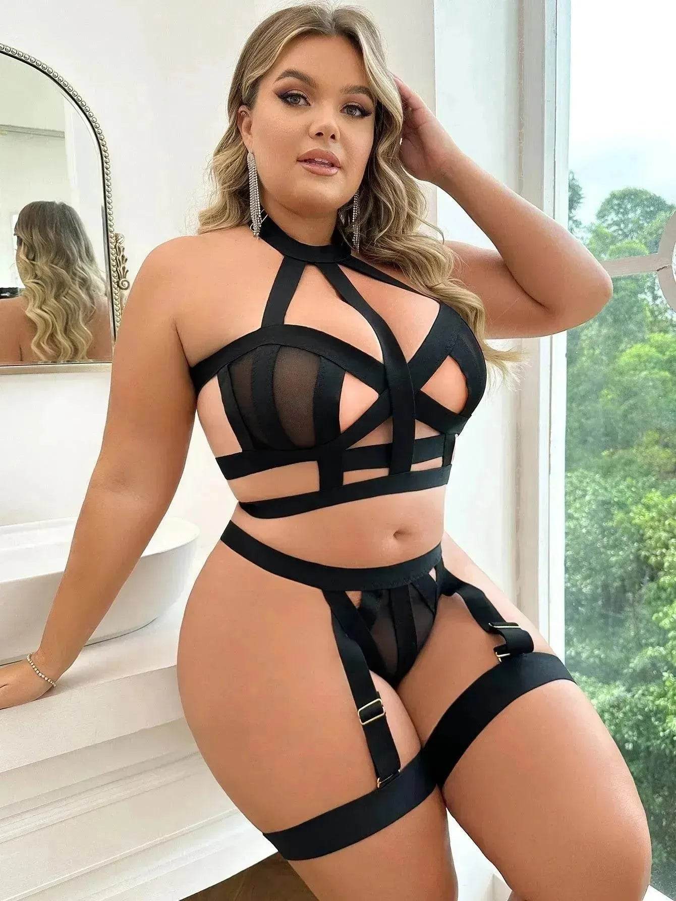 Plus Size Lace Lingerie Set for Women – Sexy Two-Piece Bodysuit (1XL–4XL)
