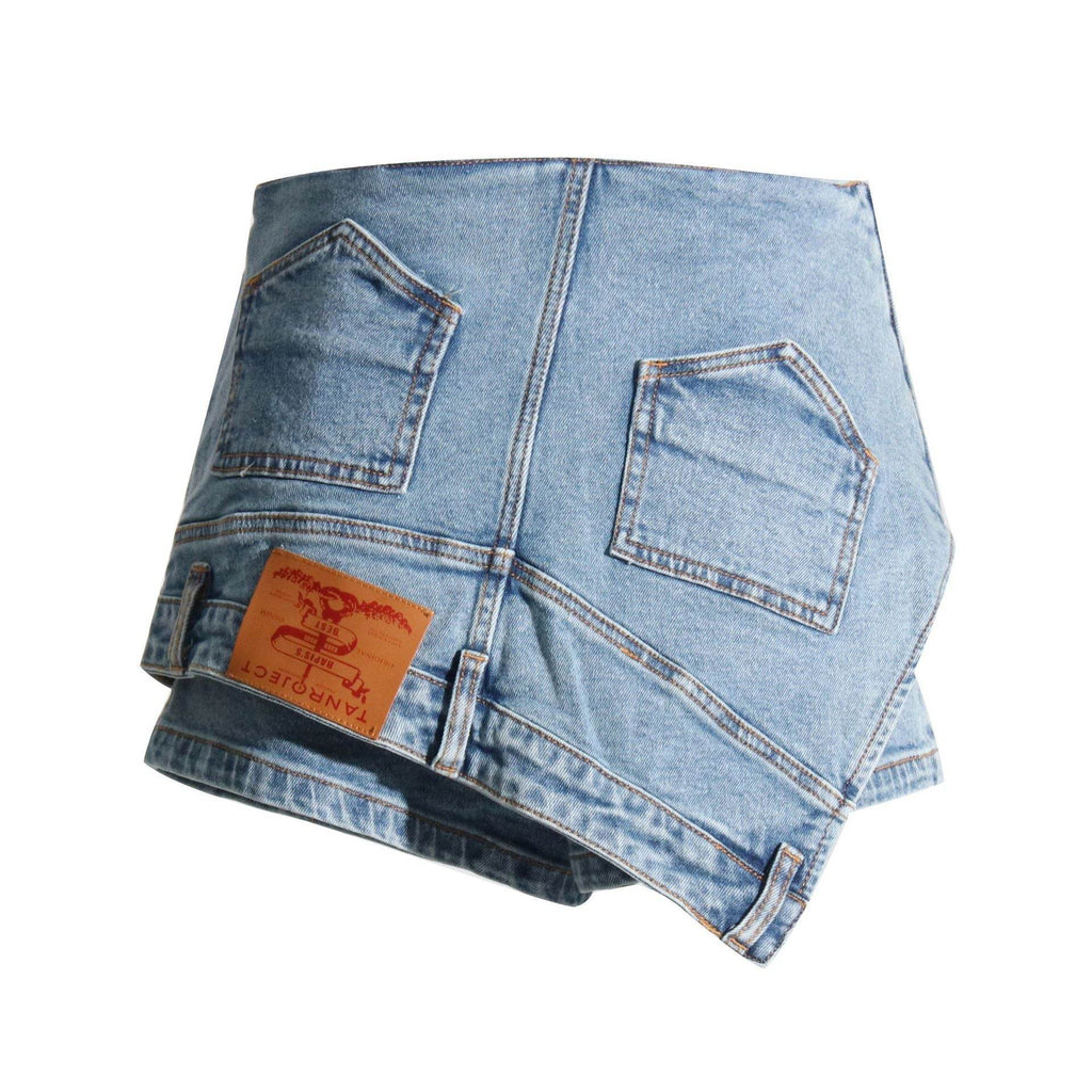 Short Irregular Solid Color Women's Denim High Street Mini Skirt Skort
