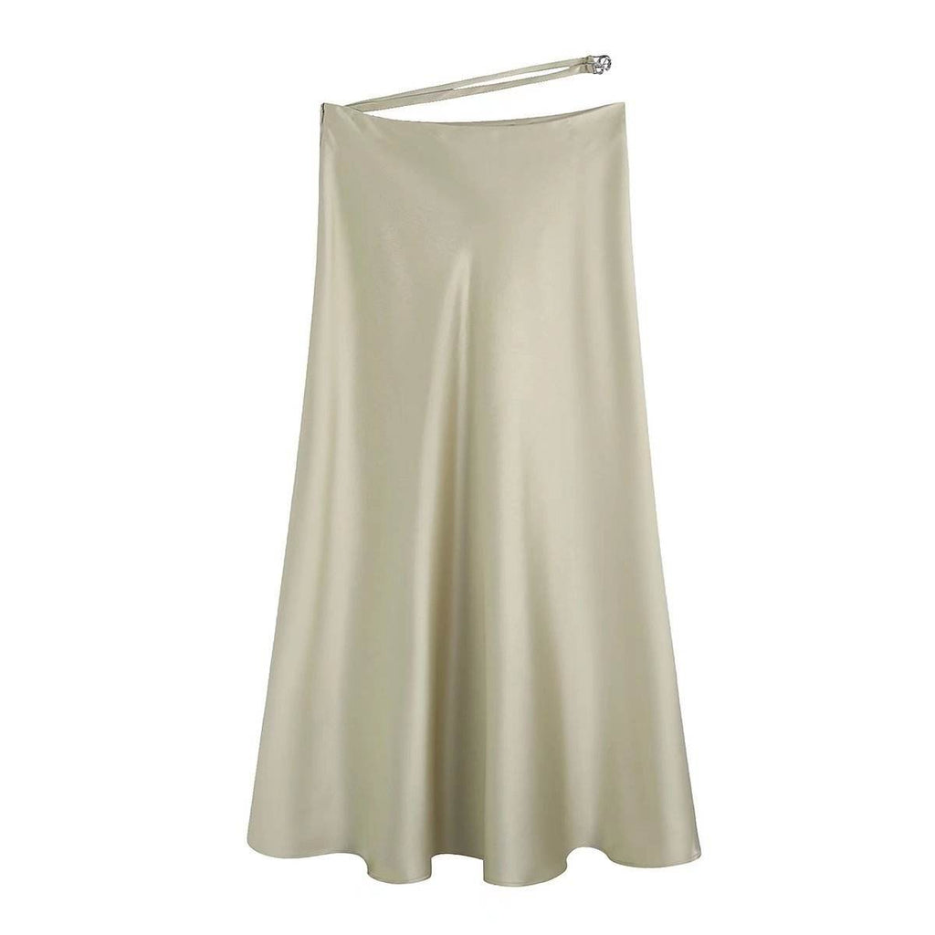 High Waisted Midi Silk Satin Skirt
