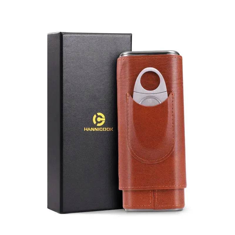 Humidifying and Moisturizing Leather Cigar Case and Cigar Cutter set