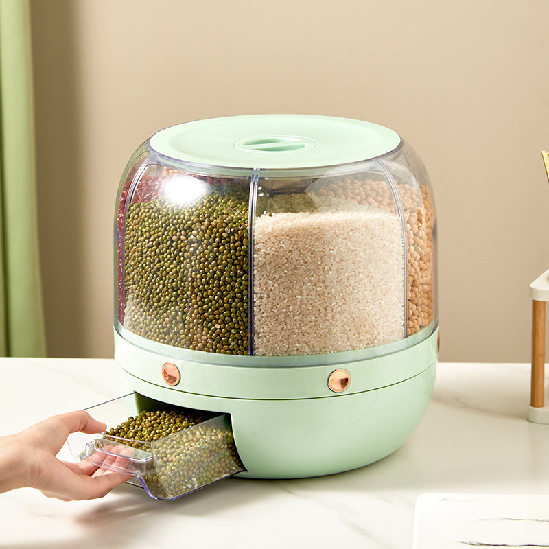 360° Rotating Rice & Grain Storage Container – Sealed Cereal Dispenser with Moisture-Proof Design