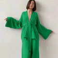 French Loose Kimono Jacket Trousers Double Gauze Ladies  Loungewear Outfit set