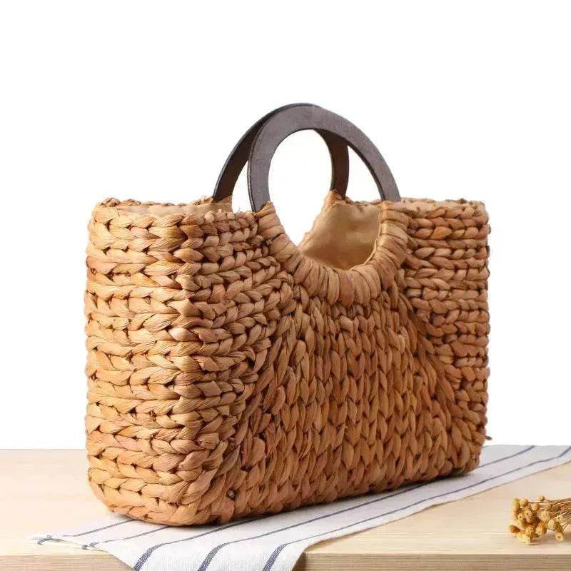 Hand-woven Summer Beach bag Mori solid color large capacity