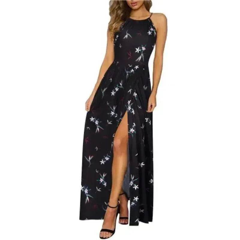 Beach Dress - Leisure Beach Sleeveless Halter Strap Printing Dress