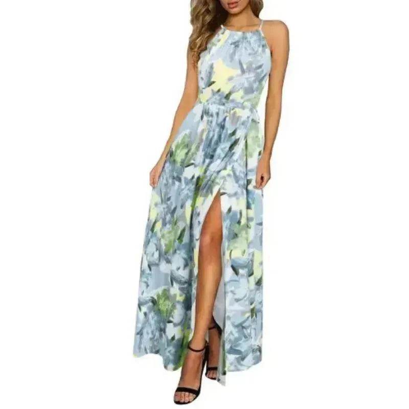 Beach Dress - Leisure Beach Sleeveless Halter Strap Printing Dress