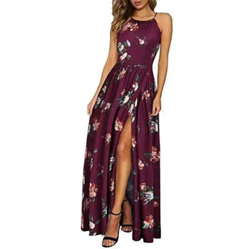 Beach Dress - Leisure Beach Sleeveless Halter Strap Printing Dress