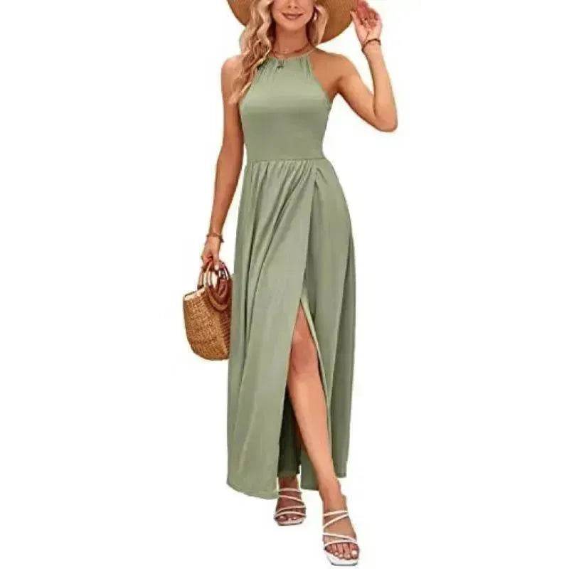 Beach Dress - Leisure Beach Sleeveless Halter Strap Printing Dress