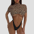 Leopard Print Color Matching Charming Backless Siamese Bikini