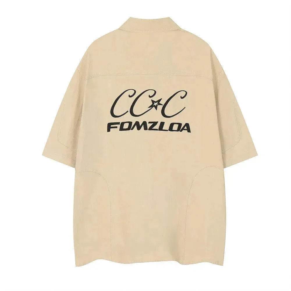 Letter Embroidered Workwear With Pocket Shirt