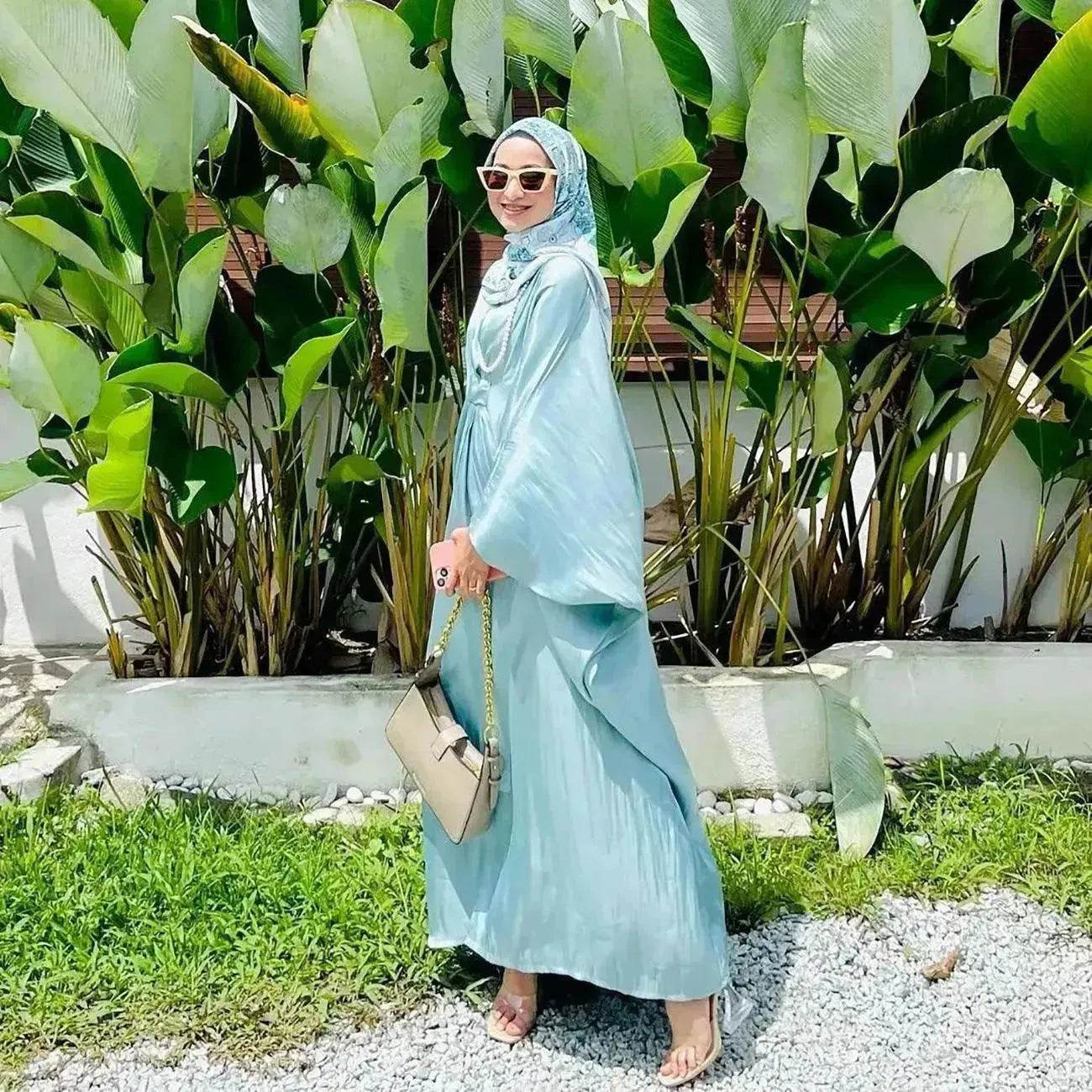 Loose Batwing Long Sleeve Abaya Dress for Arab Dubai Turkey Middle East Women