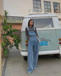 Loose Mopping Denim Overalls Trousers Women Denim Jumper Pant for Women