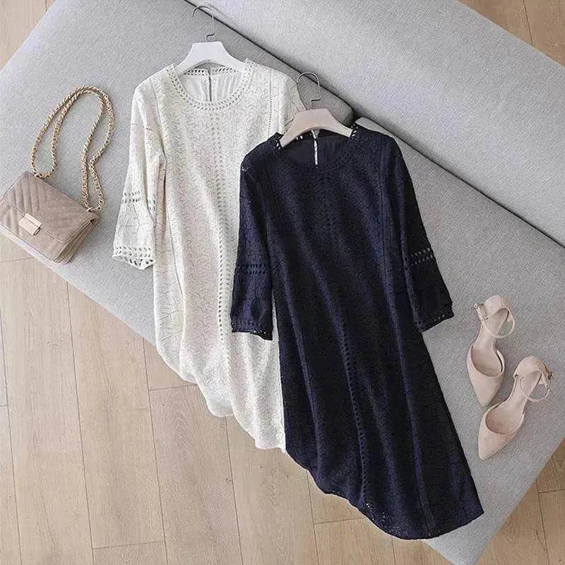 Loose Temperament Hollow-out Three-quarter Sleeve Straight Skirt