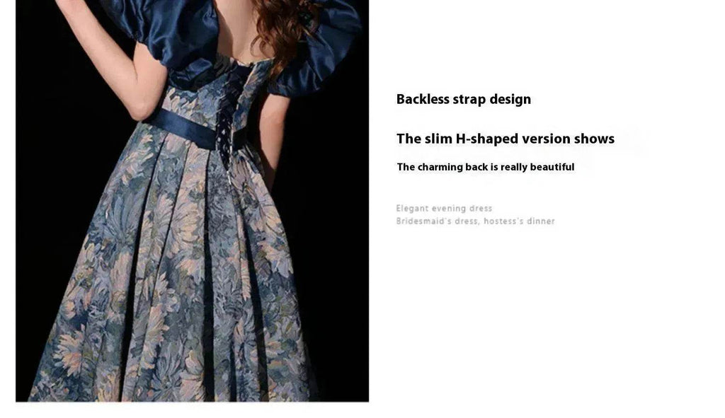 Luxurious Princess Court Oil Painting Style Tube Top Blue Evening Dress Bowl Gown