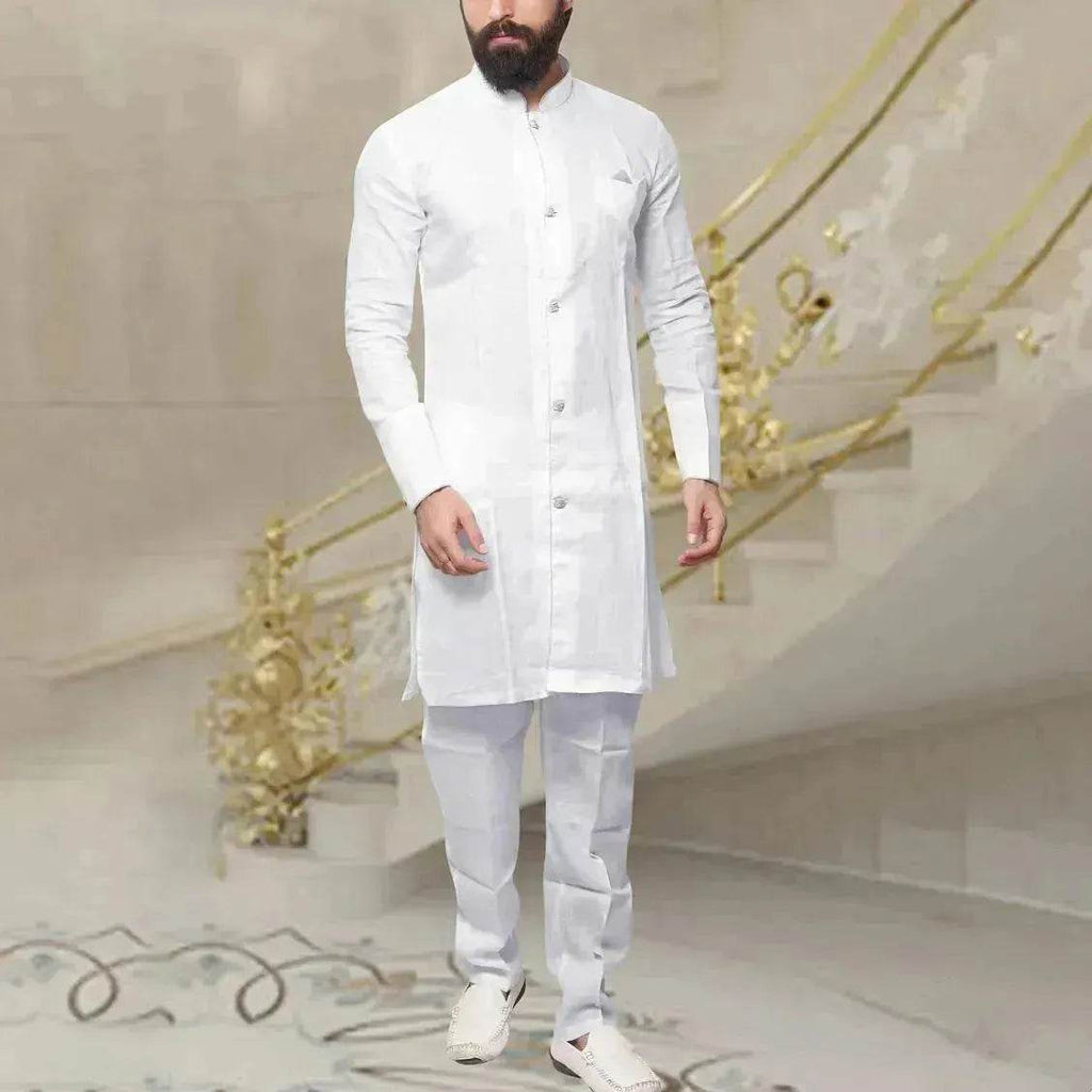 Men Arab  Middle Eastern Long Shirt Linen Button