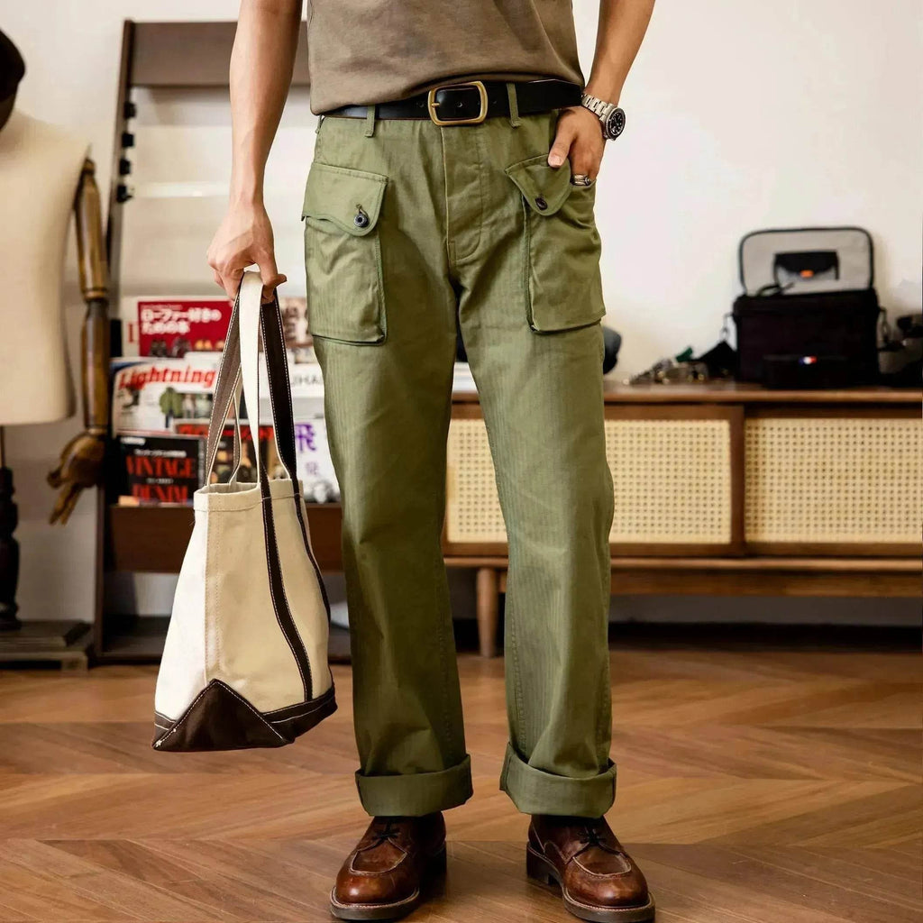 Men's Army Green Loose Straight Wide-leg Casual Pants