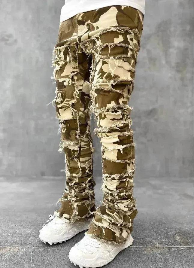 Stacked Denim Jeans Men – Patched Slim Fit Pants