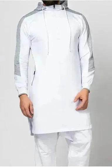 Fashionable and Elegant Mens Colorblock Robe Arab  Zip Pocket Sweatshirt Moroccan Men's Jalabiya
