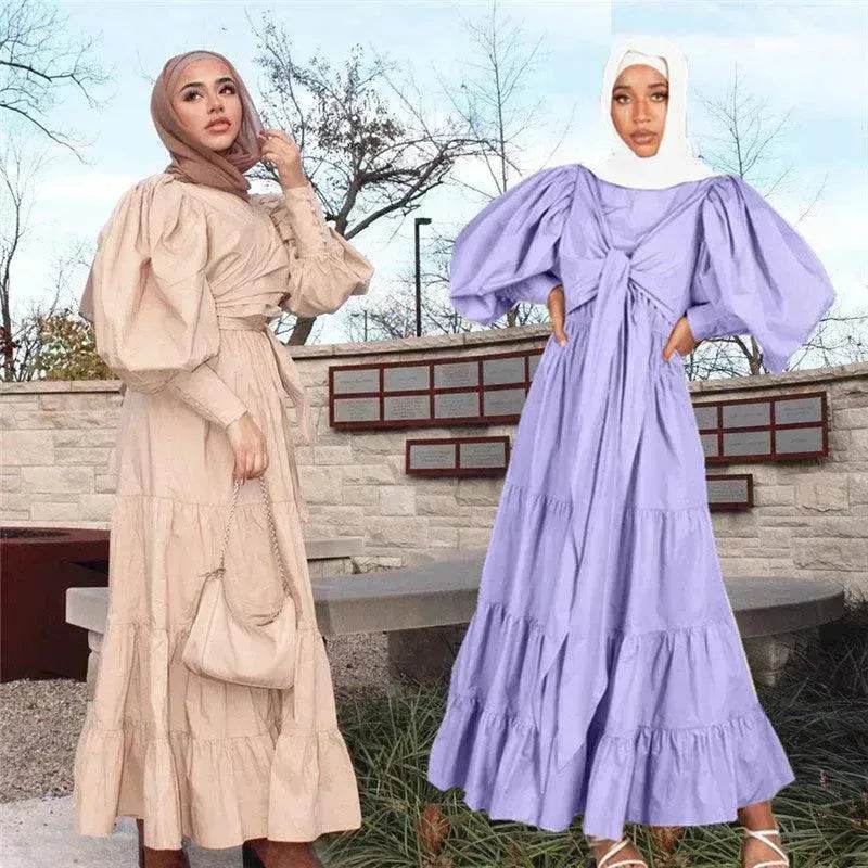 Middle East Europe and the United States Puff Sleeve Bandage More Wear French Robe Dress