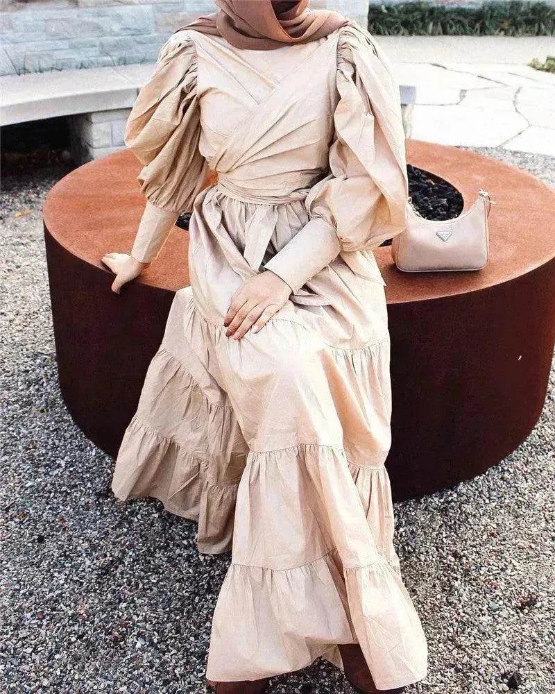Middle East Europe and the United States Puff Sleeve Bandage More Wear French Robe Dress