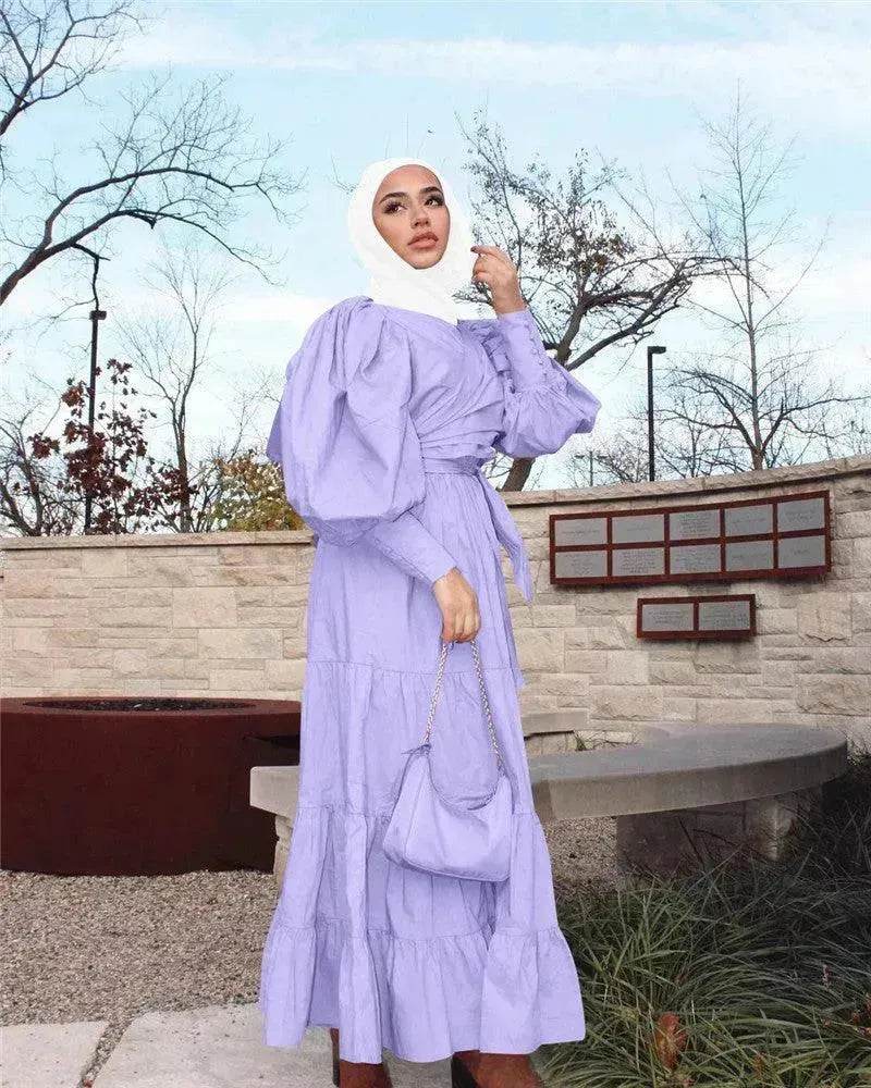 Middle East Europe and the United States Puff Sleeve Bandage More Wear French Robe Dress