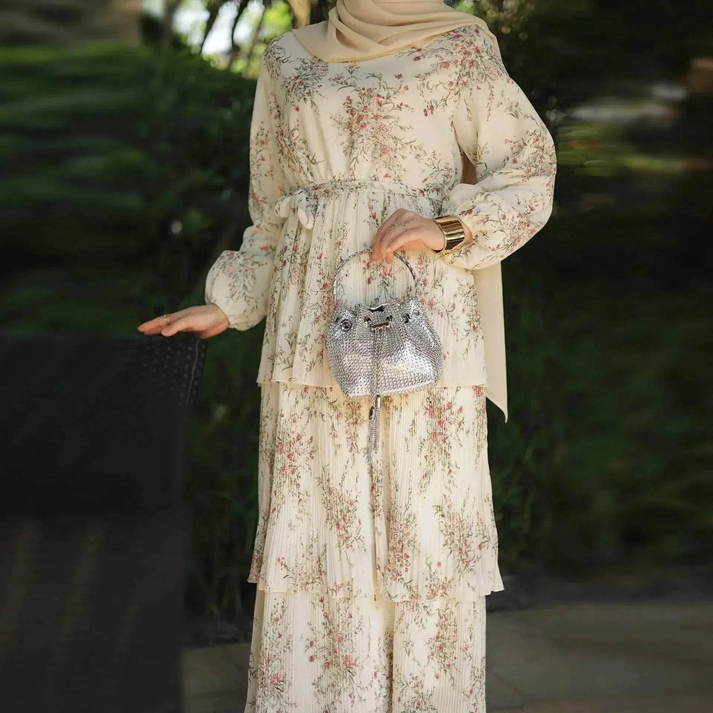 Modest Pleated Skirt Dress for Middle East Women