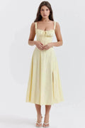 New Spring Summer Floral Midi Dress Spaghetti Strap Slit Midi Flared Gown