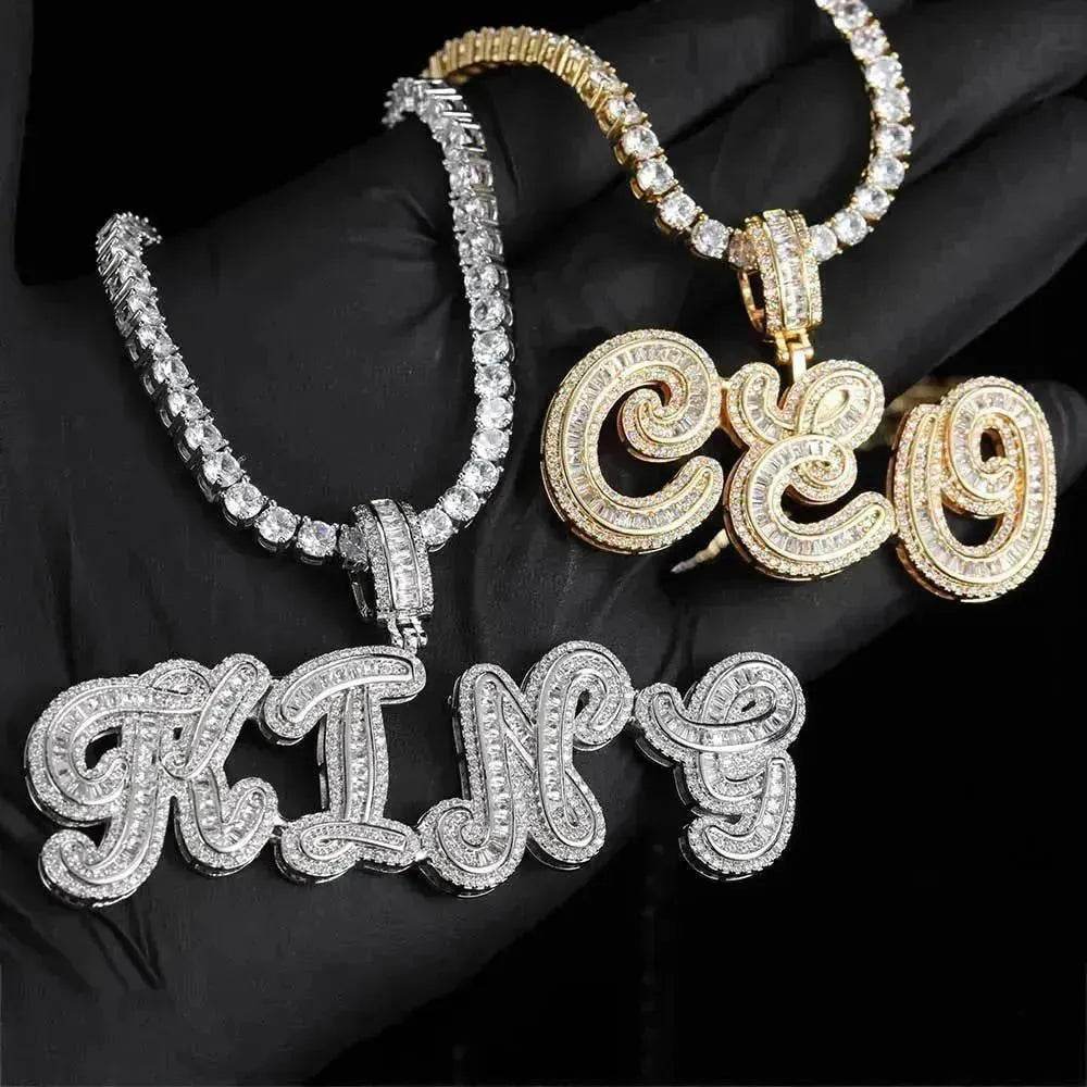 Personalized Cursive Letter Splicing Combination Pendant Micro Zirconia Necklace for men.