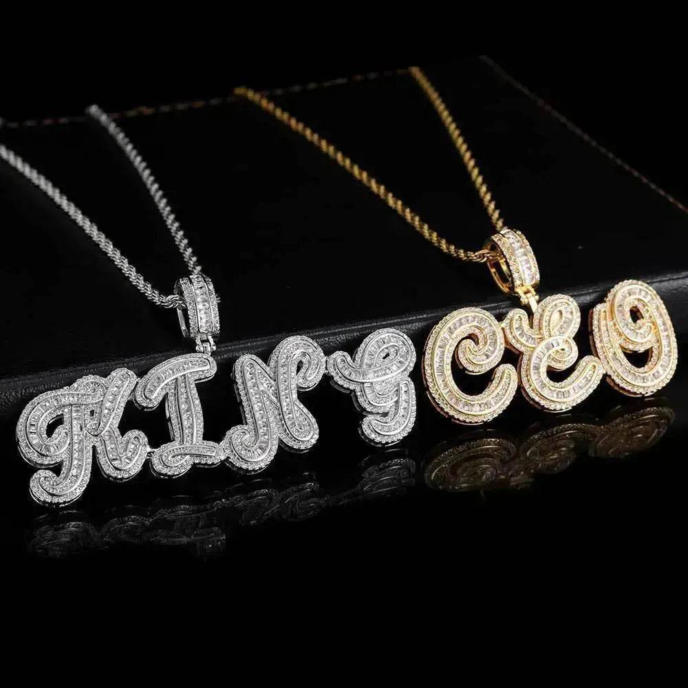 Personalized Cursive Letter Splicing Combination Pendant Micro Zirconia Necklace for men.