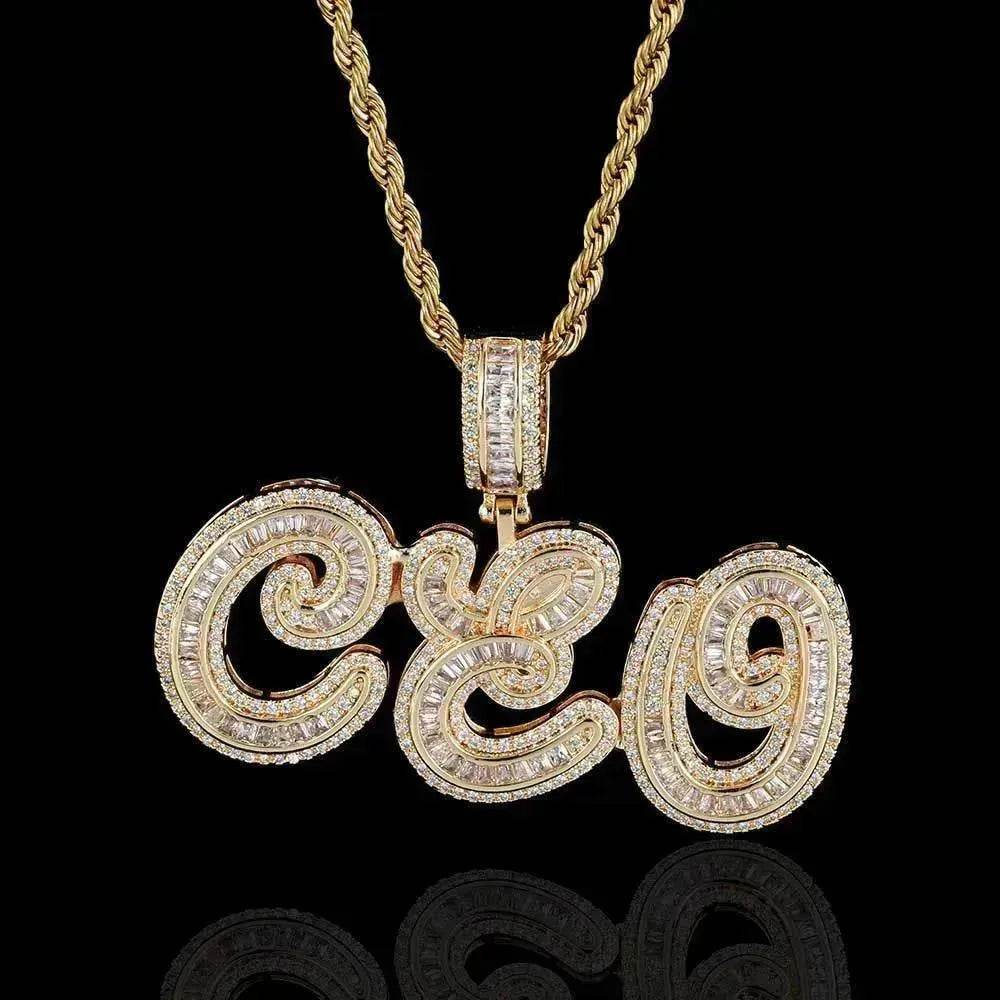 Personalized Cursive Letter Splicing Combination Pendant Micro Zirconia Necklace for men.