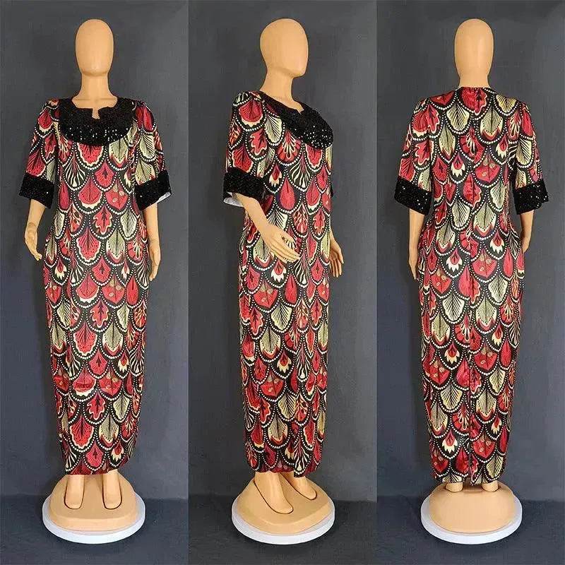 Plus Size Women's Satin Sequin Long Gown Dress
