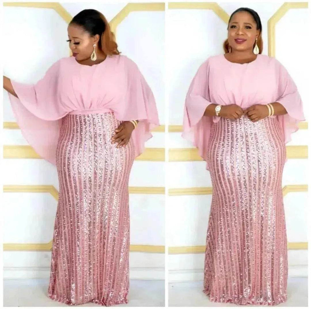 Polyester Stitching Chiffon Bat Sleeve Dress