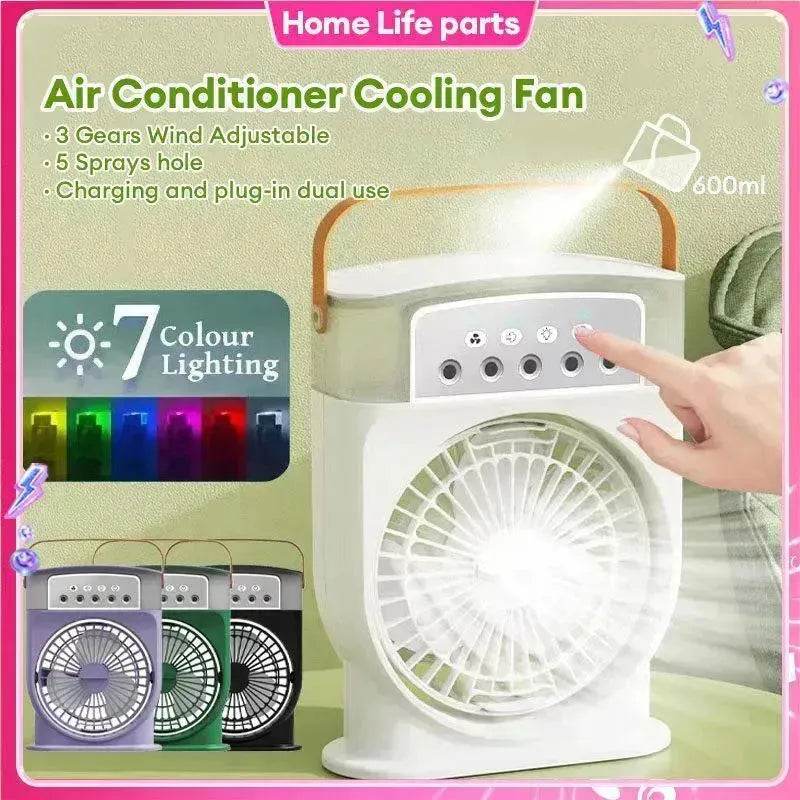 Portable USB Air Conditioner Cooling Fan With 5 Sprays 7 Color Light 600ML Water Tank Spray Mist Air Cooler Humidifiers