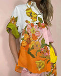 Women's Printed Cotton Linen Two-Piece Suit, Casual Top and Wide-Leg Pants Set, S to XL