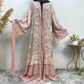 Printed Panel Top Robe Abaya Dress for Arab Dubai Turkey Middle East Women