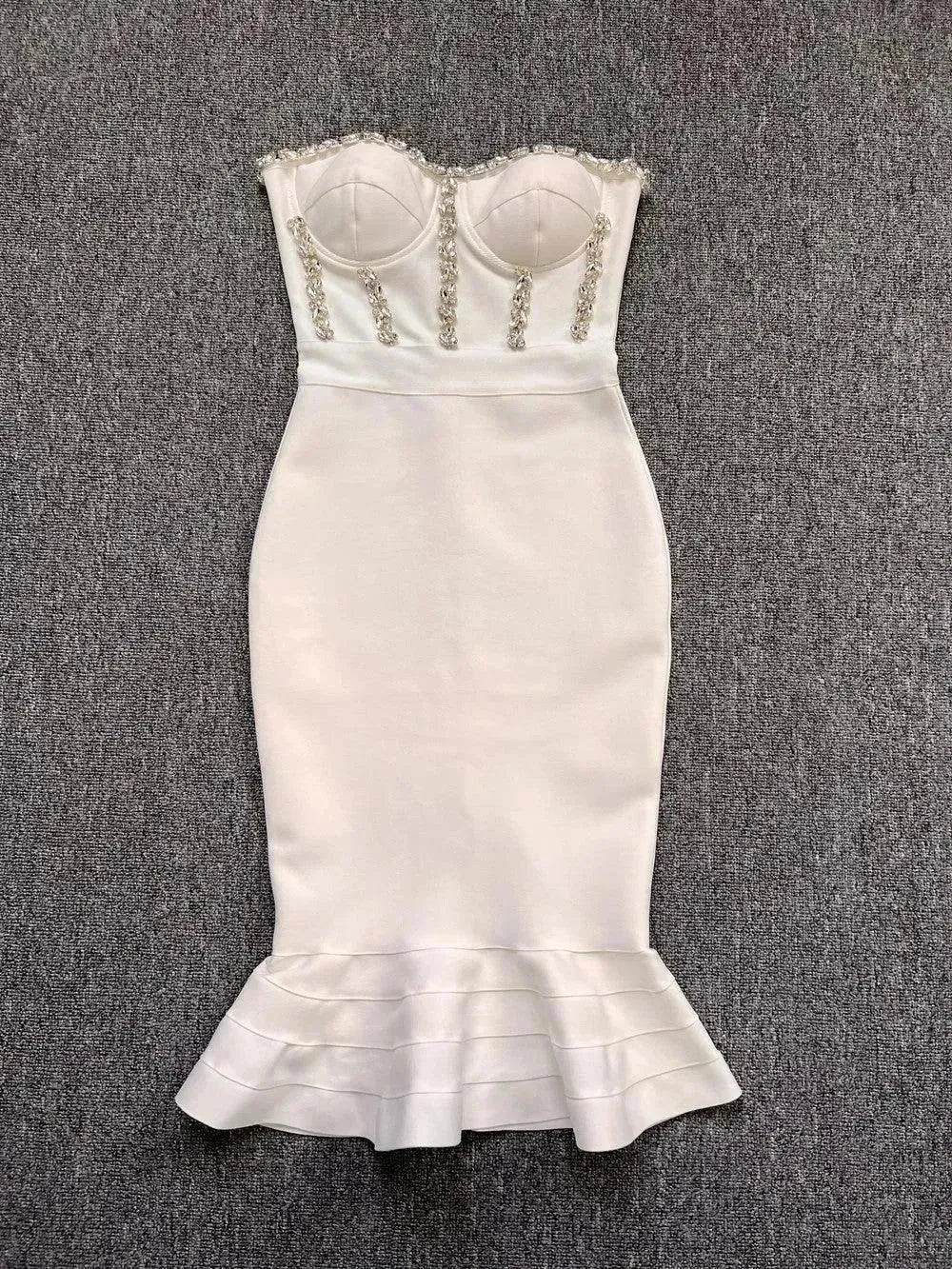 Rhinestone Waist-tight Hip Lotus Leaf Fishtail Gown
