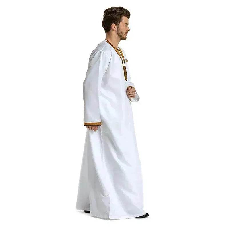 Fashionable and Elegant Round Neck Stitching Long-Sleeved Arab  Hui Robe Male Moroccan Men's Jalabiya