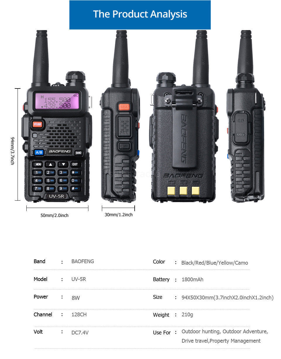 Baofeng UV5R 8w vhf/uhf dual band radio transceiver