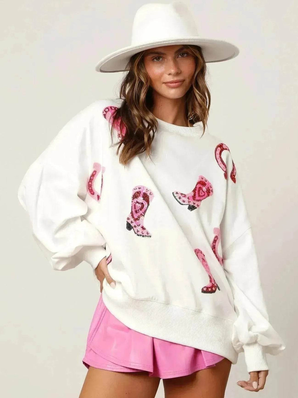 Sequined Boots Color Matching Top Long-sleeved Sweater For Women